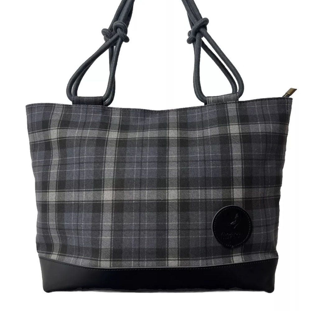FARMHOUSE IS MY STYLE Black & Gray Plaid Canvas Tote Bag Purse